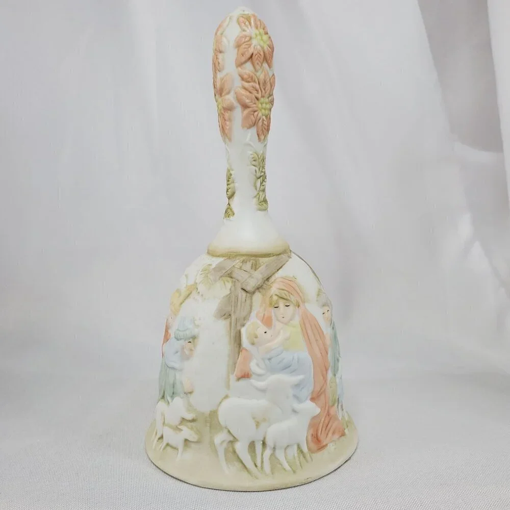 VTG Lefton Christopher Collection Porcelain Nativity Bell Hand Painted 1982
